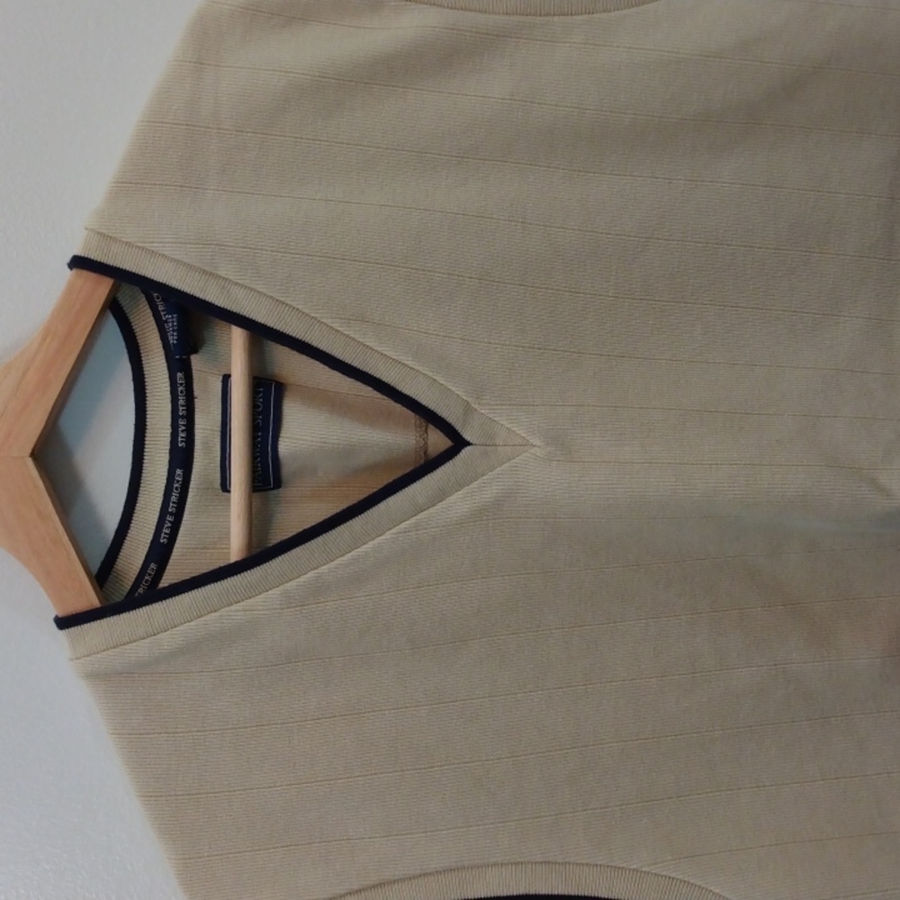 Steve Stricker XL Cream & Navy Cotton Sweater Vest